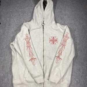 Jiberish Zip Hoodie Gray Iron Cross Y2K Streetwear Skate Full Zip Men’s XL.